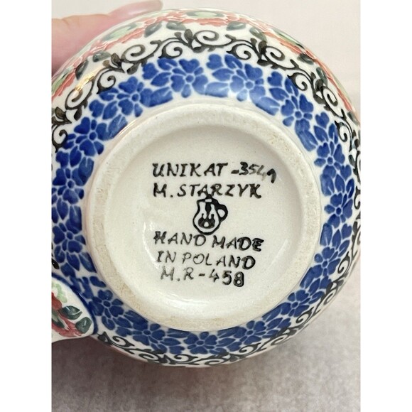 Unikat  Starzyk Polish Pottery Bubble Mug Hand Made Signed Numbered 12 oz Floral - Picture 4 of 6